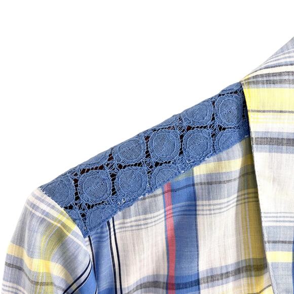Allison Daley Plus Size 16W Blue Yellow Plaid Blouse Shirt Top Tropical Mature - Picture 4 of 9